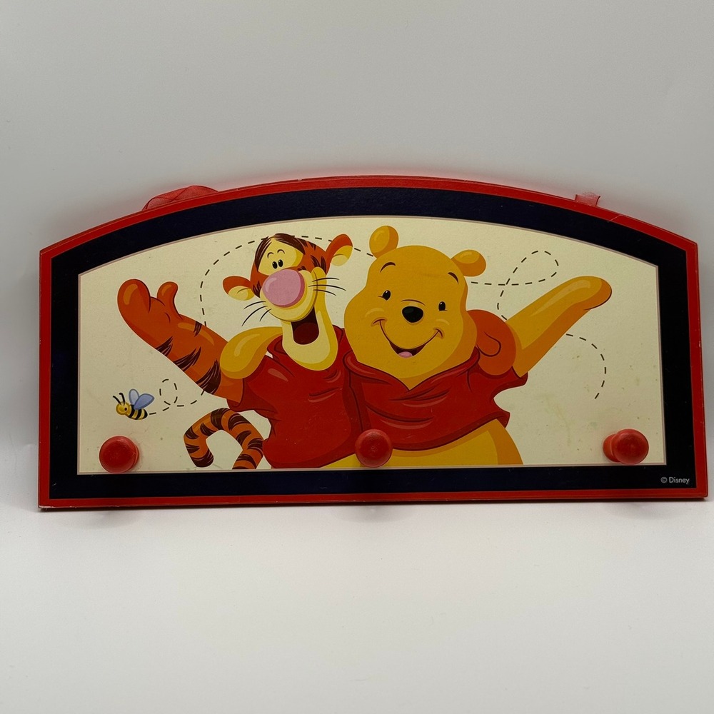 VTG Disney Winnie the Pooh Tigger Wooden Wall Coat Rack 3 Peg Nursery Decor Red